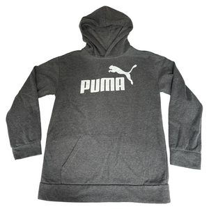 PUMA Gray Sweatshirt Hoodie Iconic Logo Hood Kanga Pocket Youth Boy XL 18/20